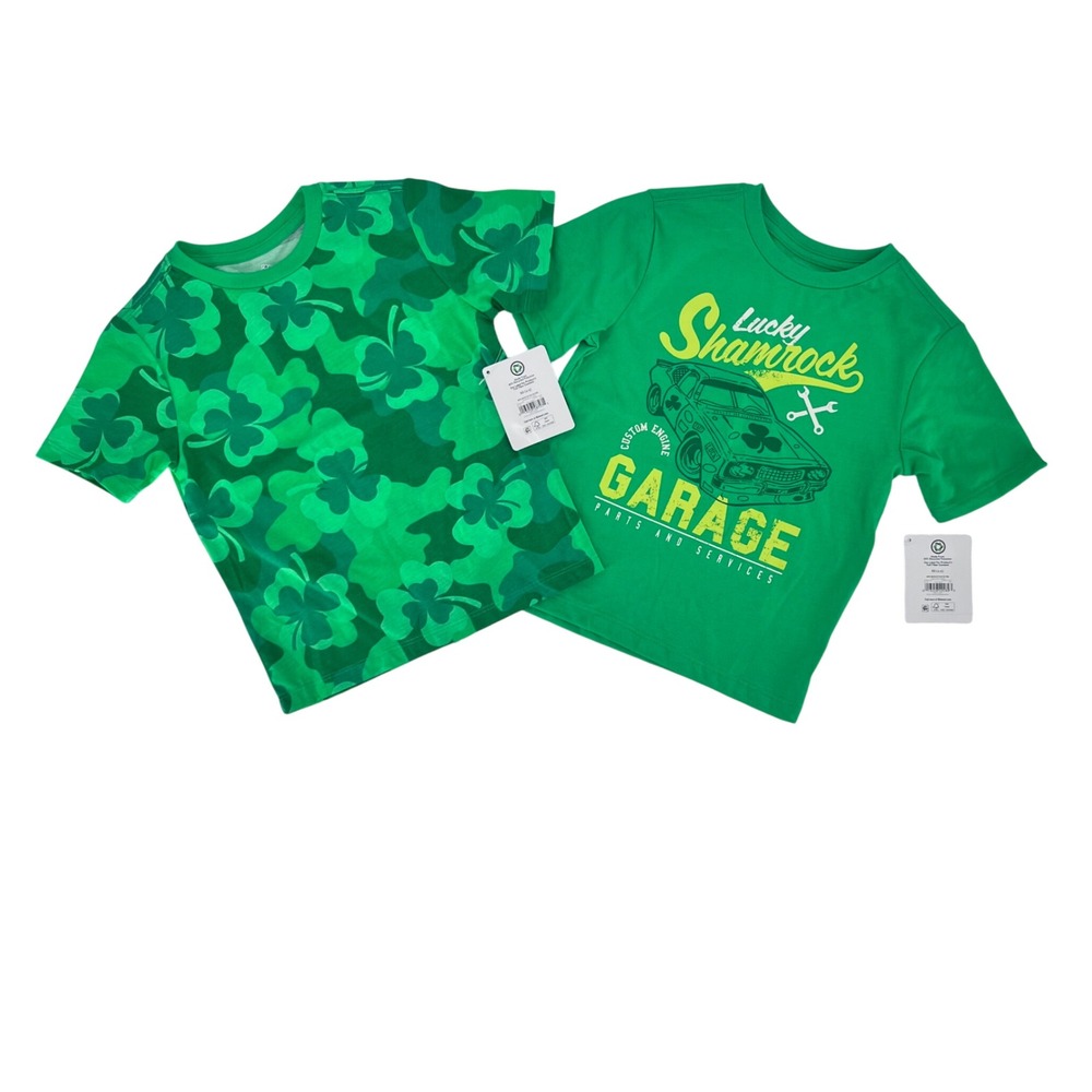 St Patrick's Day T-Shirt Bundle Kids XS‎ 4-5 Green Shamrock Camo Garage Festive